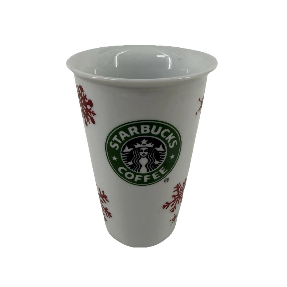 Starbucks 2010 Christmas Holiday Snowflake Travel Tumbler Mug White Red‎ Green